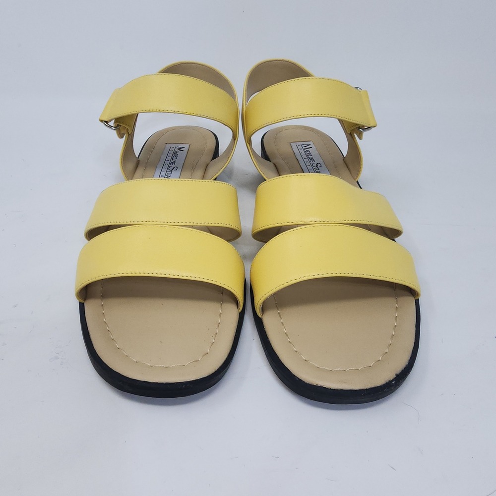 Madeline Stuart Pickles Sandals Womens 10M Yellow Leather Strappy Block Heel - Picture 2 of 11